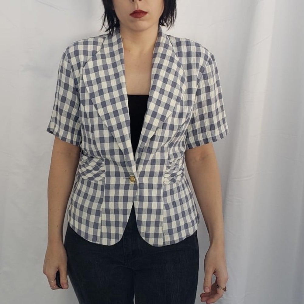 90s Purple and White Plaid Cottagecore‎ Top